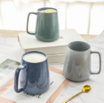 Large Ceramic Coffee Mug Set With Lid And Spoon