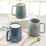 Large Ceramic Coffee Mug Set With Lid And Spoon