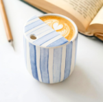 Ceramic Travel Mug With Sip Lid, Hand-Painted Stripe Design - Image 2
