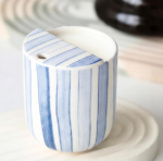 Ceramic Travel Mug With Sip Lid, Hand-Painted Stripe Design
