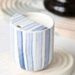 Ceramic Travel Mug With Sip Lid, Hand-Painted Stripe Design