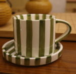 Hand-Painted Striped Artistic Ceramic Cup And Saucer Set - Image 2