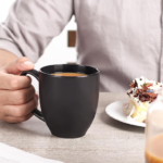 Black Ceramic Mug Set With Large Handles, Versatile Use
