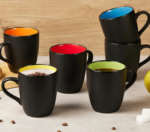 Matte Black Ceramic Coffee Mug Set (6-Piece) With Colored Interiors - Image 2