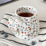 Cute Pink Mug With Large Handle And Floral Design