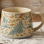 Cute Ceramic Coffee Mug With Vintage Floral Pattern