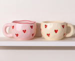 Pink And Yellow Ceramic Mug Set (4-Piece) With Heart Pattern - Image 2