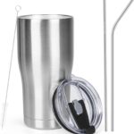 Double-Walled Vacuum-Insulated Stainless Steel Travel Tumbler With Lid And Straw