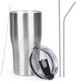 Double-Walled Vacuum-Insulated Stainless Steel Travel Tumbler With Lid And Straw