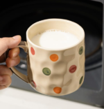 Hand-Painted Rainbow Polka-Dot Ceramic Mug, Ergonomic Handle - Image 2