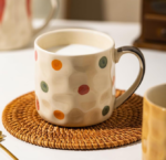 Hand-Painted Rainbow Polka-Dot Ceramic Mug, Ergonomic Handle
