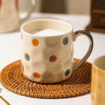 Hand-Painted Rainbow Polka-Dot Ceramic Mug, Ergonomic Handle